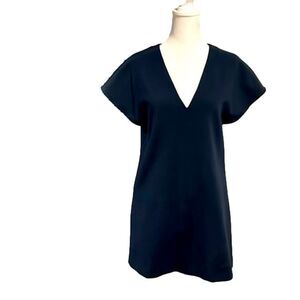alice + olivia NWOT dark blue shift dress w/ leather zip up - XS